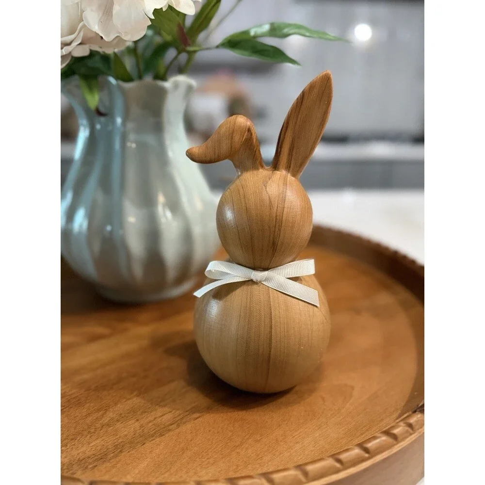 10” Decorative Ceramic Bunny Rabbit| Neutral Pottery Barn Style Spring Decor - Picture 3 of 10